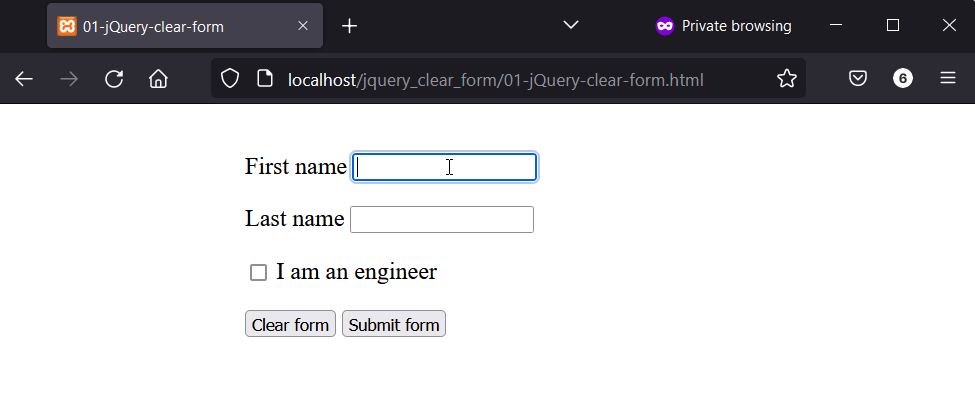 jquery clear form elements